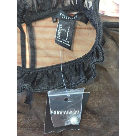 Forever 21 Sheer Black Ruffle Neck Blouse Small NEW NWT - Picture 4 of 6